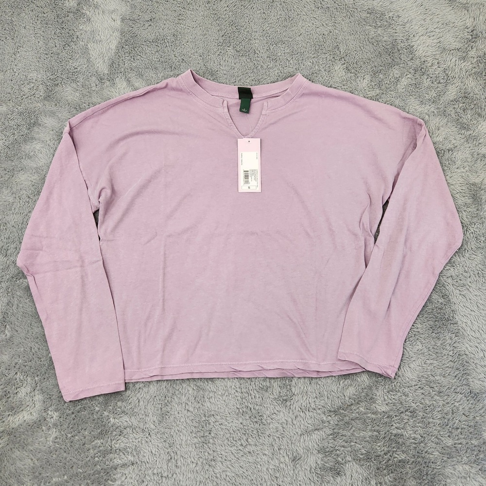Wild Fable T-Shirt Womens S Purple Notch Neck Long Sleeve Boxy Cotton TARL310J